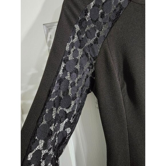Julia Jordan Womens Black Mini Shift Dress Polka Dot Lace Trim Long Sleeve - Picture 6 of 11